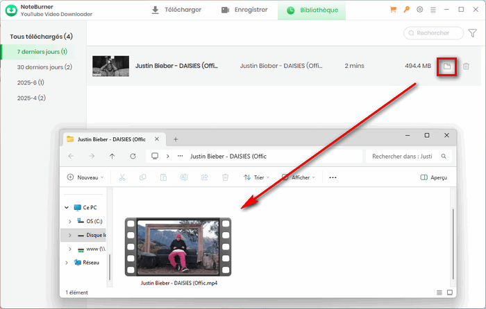 Trouvez la vidéo ou l'audio YouTube téléchargée