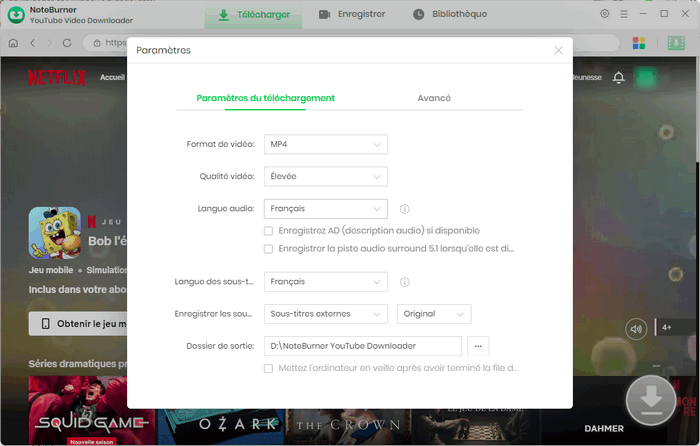 Ajustez les paramètres de sortie