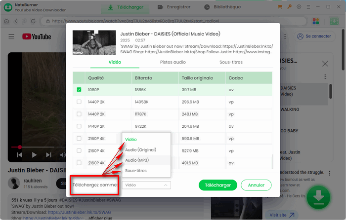 Ajustez les options de téléchargement avancées