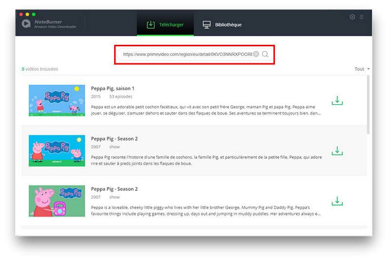 Recherchez des vidéos sur NoteBurner Amazon Video Downloader pour Mac