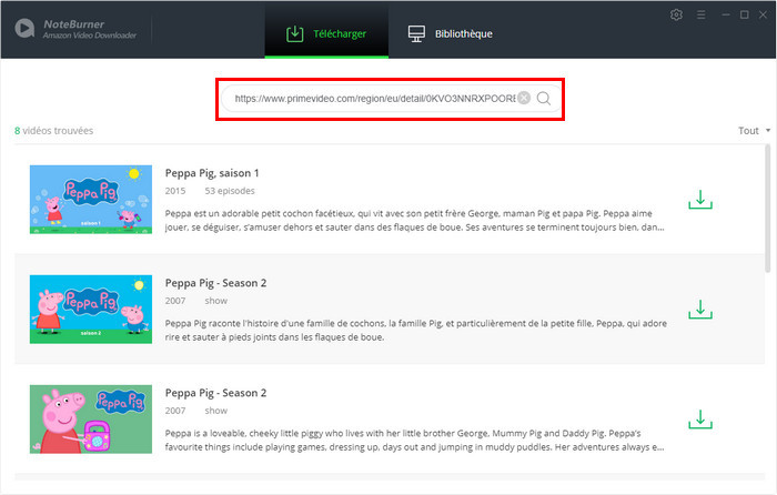 Recherchez des vidéos sur NoteBurner Amazon Video Downloader pour Windows