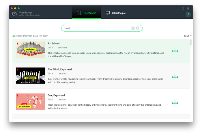 Recherchez des vidéos sur NoteBurner Netflix Video Downloader pour Mac